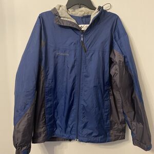 Columbia Jacket Mens Medium Blue Packable Hooded Windbreaker Rain Full Zip